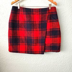 Jeuvre winter plaid faux wrap mini skirt